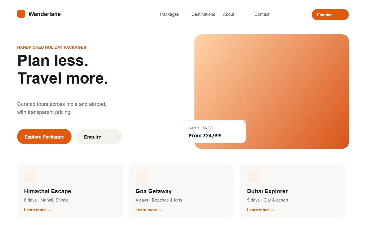 Travel Website project screenshot